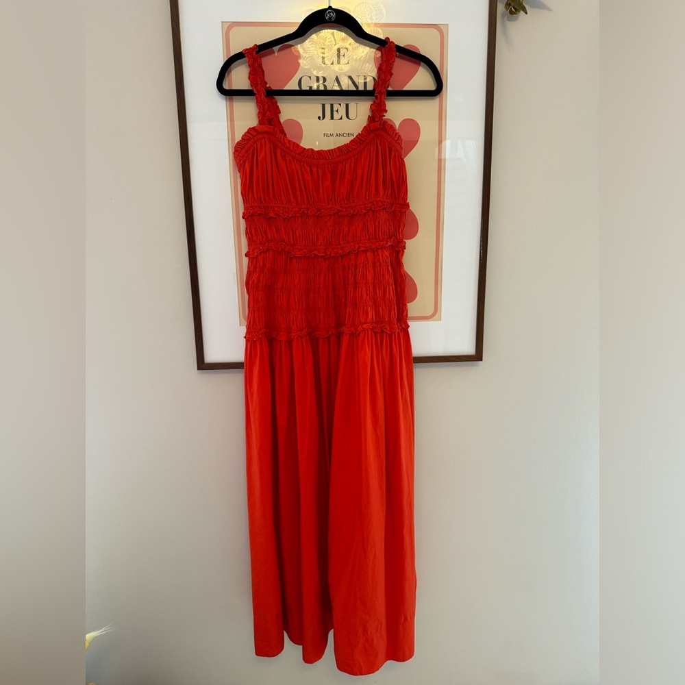 Doen Marianne Cotton Smocked Midi Dress - Red